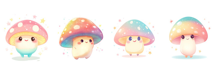 Adorable Kawaii Mushroom Characters