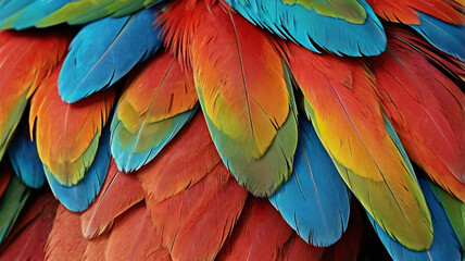 Obraz premium Parrot colors. Tropical parrot feathers close-up, bright colors.