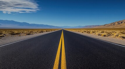 Straight road through desert landscape