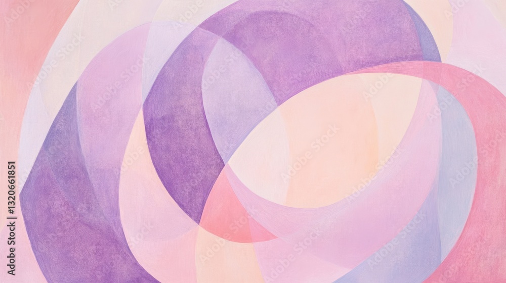 Poster overlapping pastel lavender and pink arcs create a soothing abstract composition in soft hues