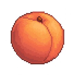 A peach in pixel art style on a white background.