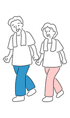 Elderly couple walking