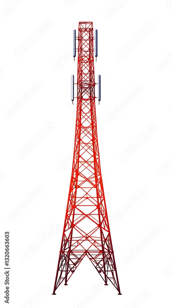 Poster a tall red communication tower with antennas, primarily used for transmitting signals and enhancing 