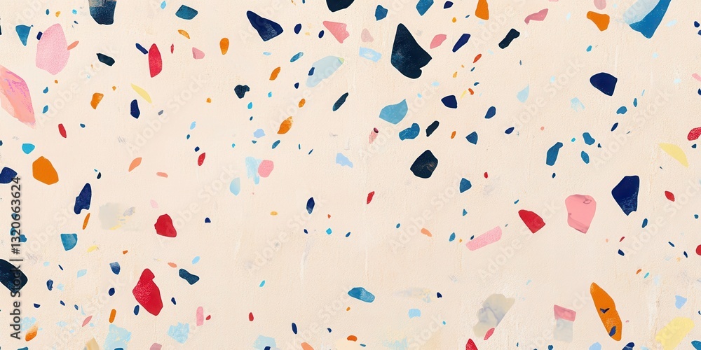 Aufkleber colorful terrazzo-inspired texture design with scattered shapes and vibrant hues creating a lively b