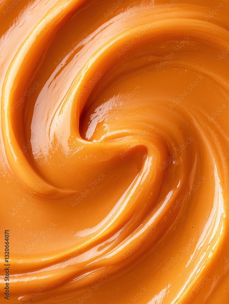 Poster close-up of a swirl of orange-colored liquid. the liquid appears to be smooth and creamy, with a smo