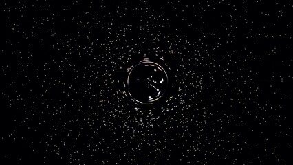 Stunning Cosmic Scene Featuring a Dark Black Hole Surrounded by a Brilliant Blue Accretion Disk and a Distant Planet Against a Starry Background