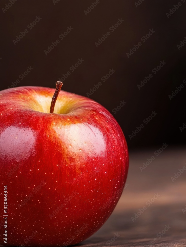 Poster close-up of a red apple. the apple is in focus, while the background is blurred, making the apple th