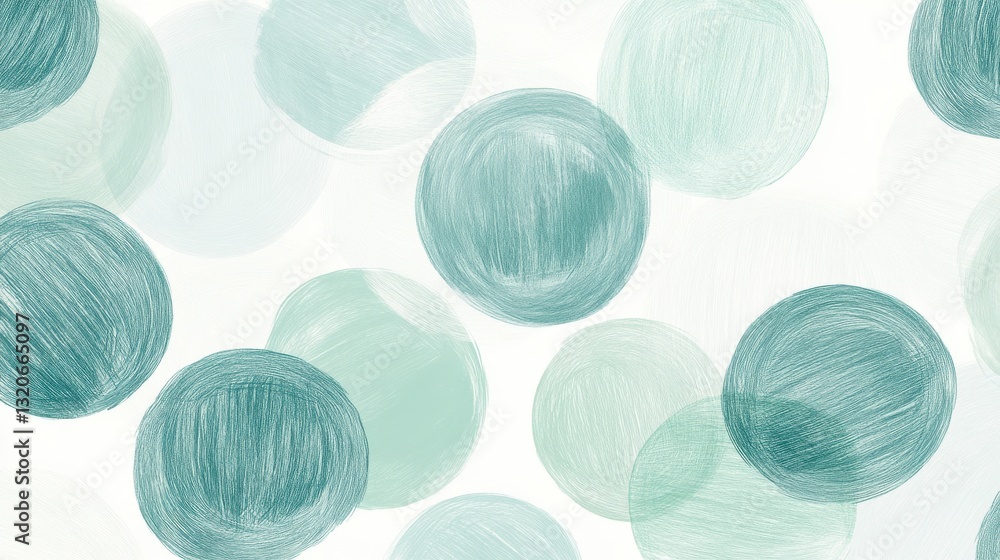 Poster elegant pastel mint circles created with delicate pencil strokes on a soft background