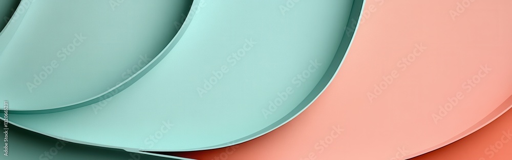 Poster Elegant overlapping arcs in pastel mint and coral tones create a harmonious visual blend in a serene setting