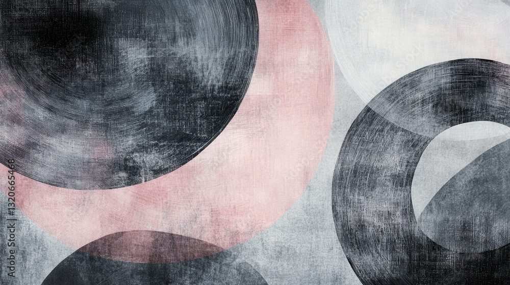 Poster elegant overlapping pencil strokes create a dynamic pattern of circles in soft hues and dark contras