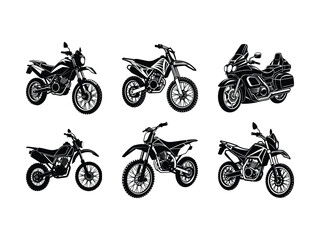 Dirt Bikes and Touring Motorcycle Silhouettes Collection
