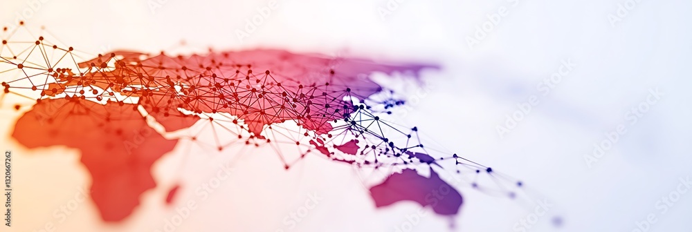 Poster a vibrant, abstract representation of a world map with interconnected lines, symbolizing global conn