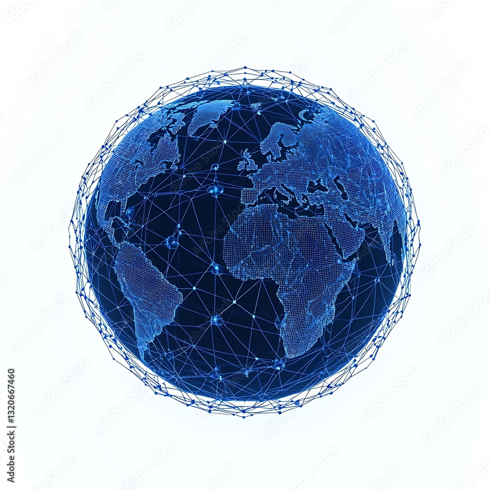 Poster a digital representation of earth, showcasing a network of connections that symbolize global communi