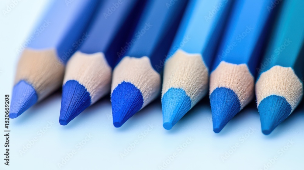 Aufkleber Gradient of blue pencil strokes showcasing artistic expression and color diversity in various shades