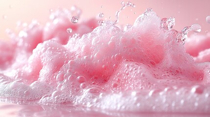 Fototapeta premium Gentle pink cosmetic foam creates a delicate, bubbly texture ideal for beauty and skincare marketing, evoking cleanliness and softness.