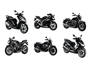 Set of scooter and motorcycle silhouettes isolated on white background