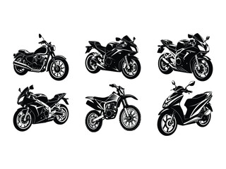 Set of sport bikes dirt bike and scooter silhouettes isolated on white background
