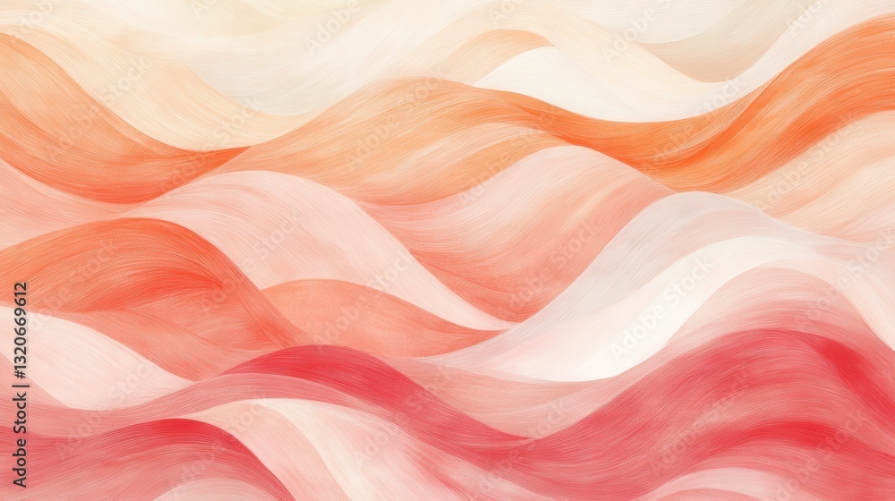 Poster Abstract pencil strokes create a flowing wave pattern with soft hues of peach and coral