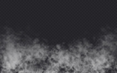 Fog effect on transparent dark background. Smoke gray cloud above the floor surface.