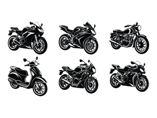 Variety of Modern Sport Bikes and Scooters Silhouettes
