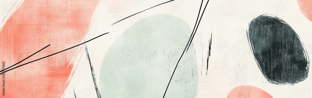 Aufkleber Abstract art featuring pastel mint and coral pencil strokes with dynamic linework creating a harmonious modern aesthetic