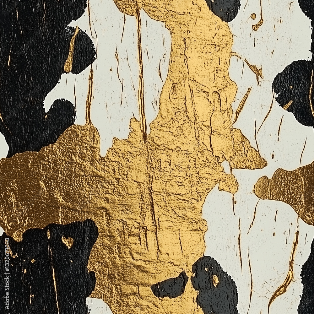 Aufkleber seamless a modern artistic composition featuring black, white, and gold textures in abstract form wi