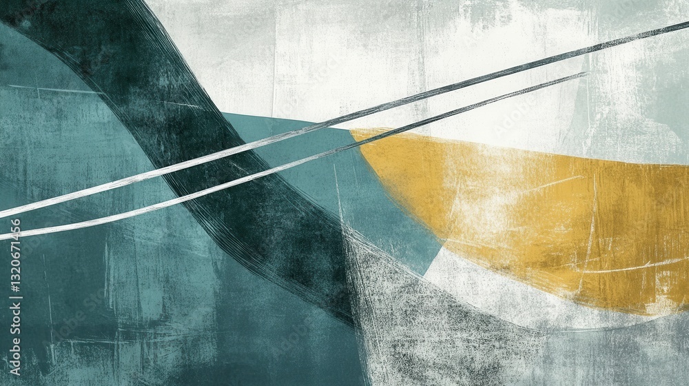 Poster Abstract representation featuring muted teal and ochre pencil strokes creating a dynamic composition