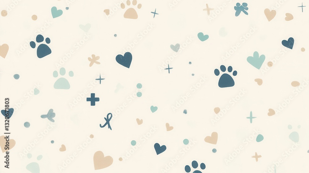 Poster clean minimalist veterinary background with soft pastel colors and subtle animal icons for professio