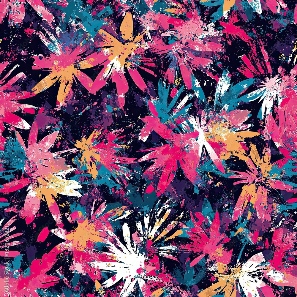Poster vibrant overlapping color burst seamless pattern design for textile and web