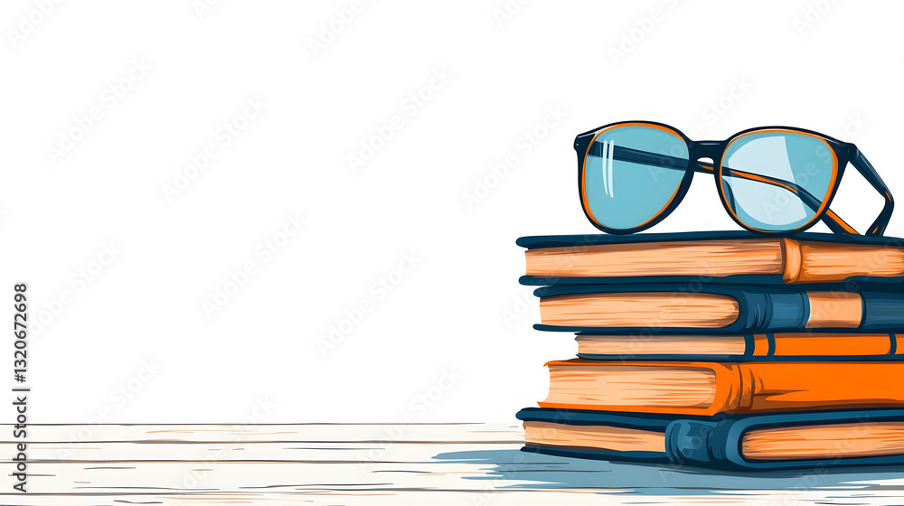 Aufkleber a stack of colorful books with a pair of stylish sunglasses resting on top, set against a simple whi
