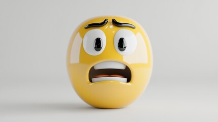 Fototapeta premium 3D Render of a Yellow Spherical Emoji Showing Worry Against White Background