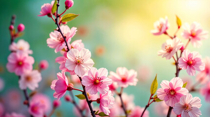 Vibrant Cherry Blossoms in Springtime Sunlight: Nature's Floral Symphony