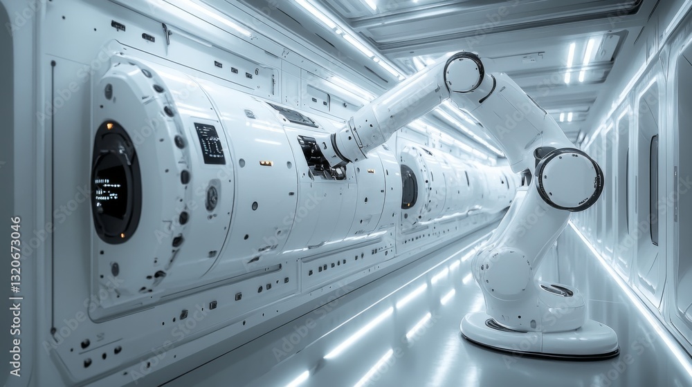 Poster a sophisticated robotic arm operates in a high-tech manufacturing facility, engaged in the automated