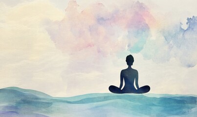 Meditation practice on calm waters tranquil beach digital art