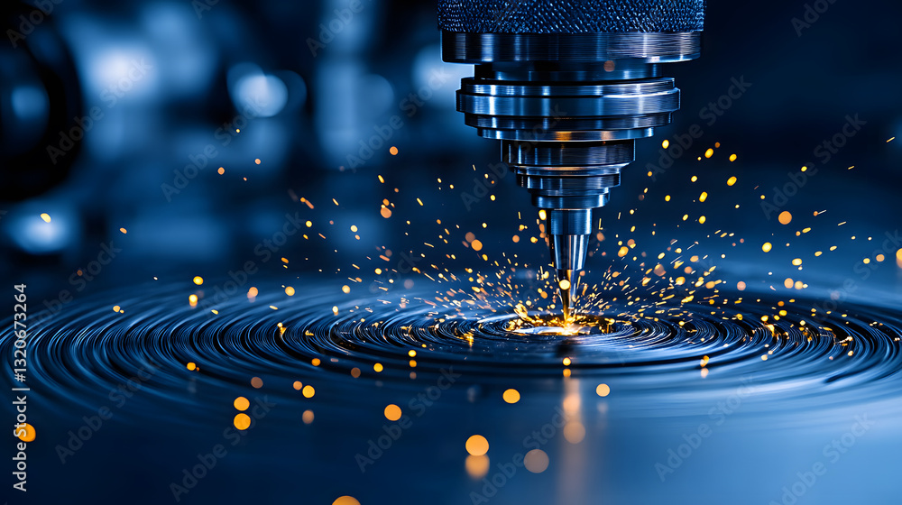 Aufkleber A close-up of a precision laser cutting machine creating sparks while working on a metallic surface, showcasing advanced technology and craftsmanship
