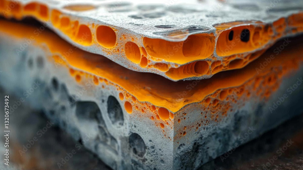 Aufkleber Complex layers of steel and aluminum are seen with intricate patterns and textures, emphasizing the innovative casting and welding processes in a modern manufacturing environment.