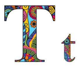 Vector image letter of the English alphabet with colorful vintage hand drawn pattern isolated on transparent background