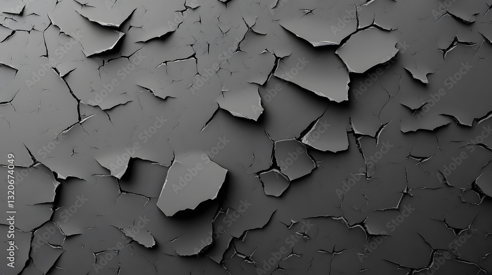 Poster A close-up view of peeling paint on a dark surface, showcasing cracked textures and layers, creating an abstract pattern