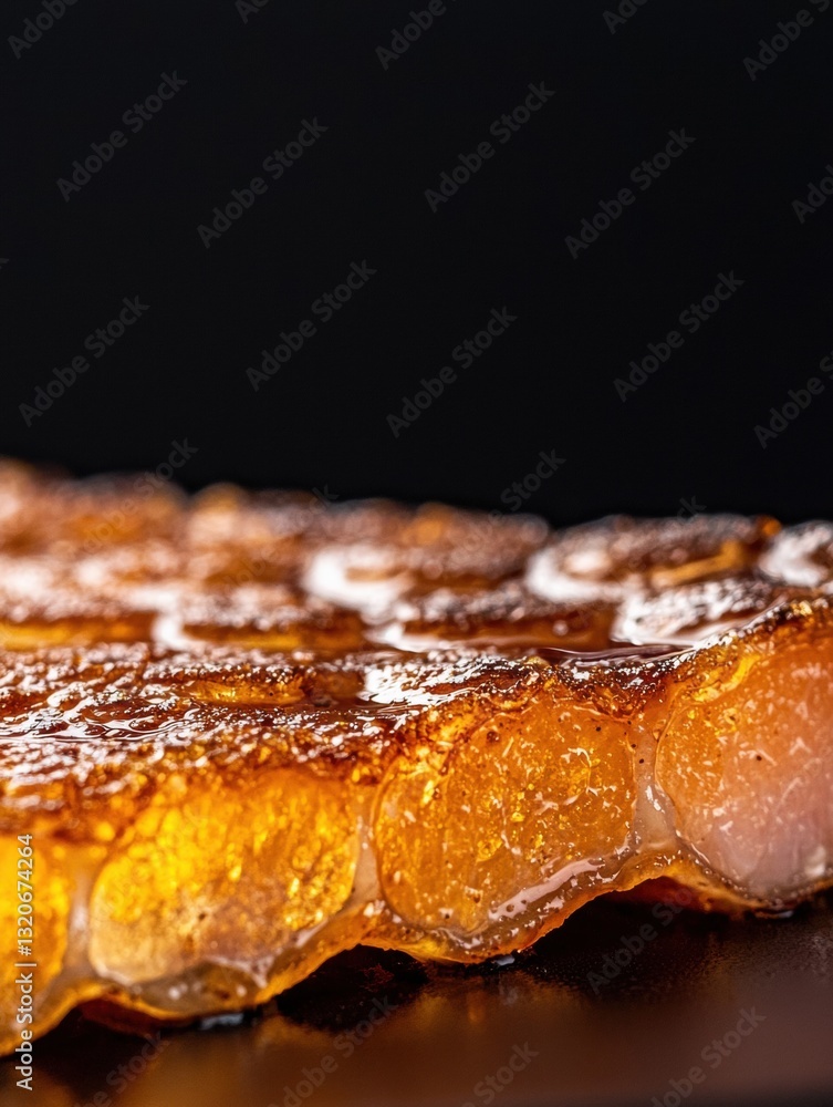 Poster close-up of a piece of honeycomb. the honeycomb is golden brown in color and has a rough texture. th