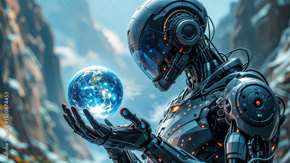 Aufkleber creative visualization of artificial intelligence that has taken over the world, the ruler of the un