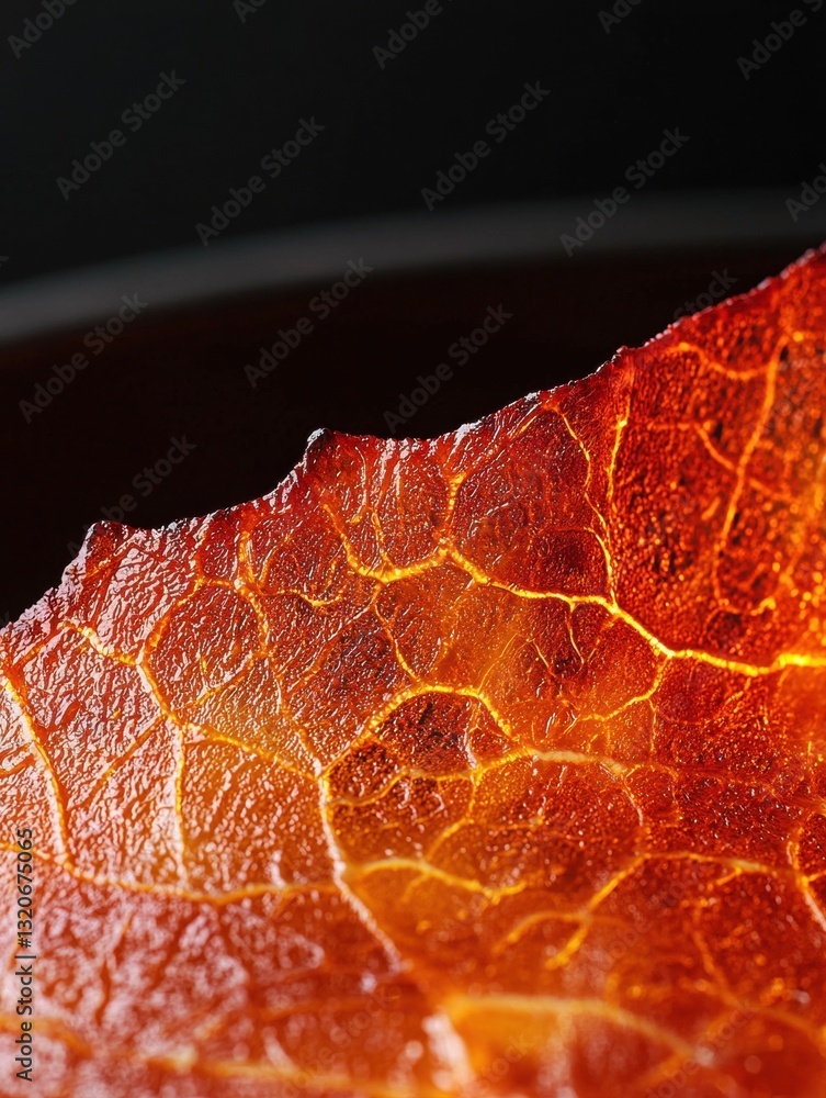 Poster close-up of a leaf. the leaf appears to be orange in color and has a rough texture. the veins of the