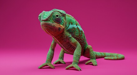 Obraz premium Vibrant Chameleon on Pink: A Vivid Reptile Portrait