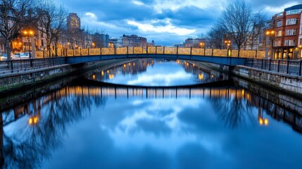 Serene Evening Reflections on a Bridge over a Calm River