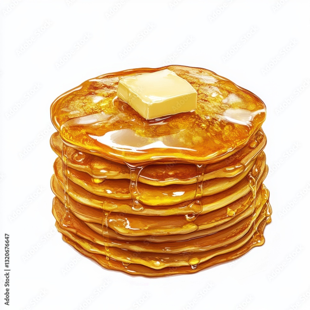 Aufkleber stack of golden pancakes drizzled with warm syrup and topped with a pat of butter ready for breakfas