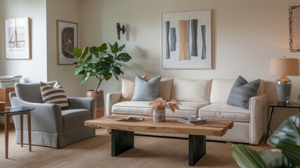 Modern Living Room Interior Design with Neutral Tones and Minimalist Decor