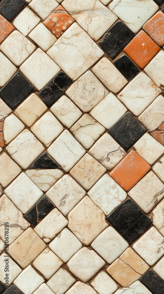 Poster seamless a close-up image of a beautiful mosaic tile pattern featuring earthy tones and varied textu