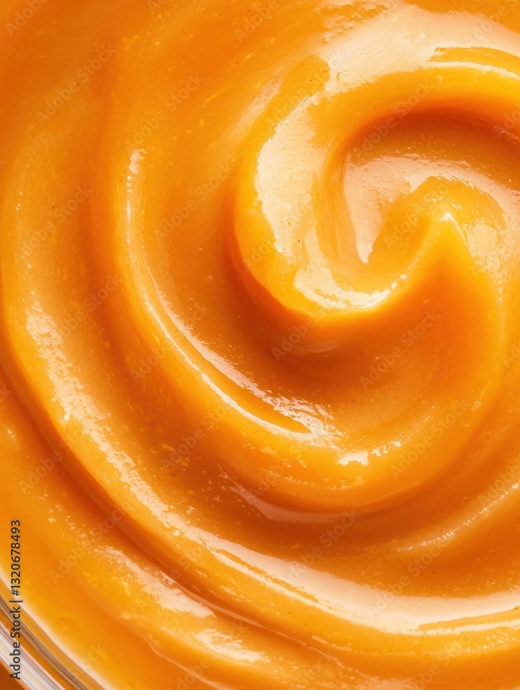 Poster close-up of a swirl of orange-colored liquid. the liquid appears to be smooth and creamy, with a smo