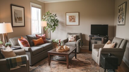 Cozy Living Room Interior Design with Warm Tones and Natural Elements