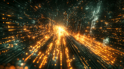 Fototapeta premium vibrant network of glowing particles and light streams creates dynamic visual effect, representing advanced technology and digital connections