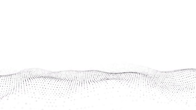 Dynamic wave of particles on white background. Digital wave motion concept. Futuristic technology flow in cyberspace. Big data visualization. 3d rendering.